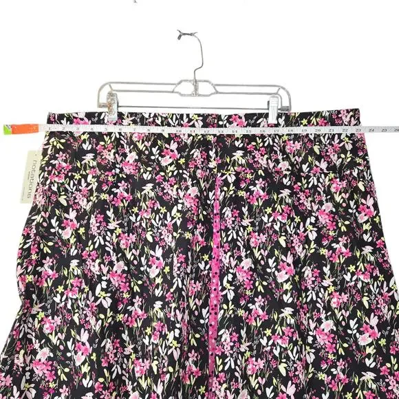 Notations Women 24W Floral SKirt Black Pink Polka Dot Cottagecore Romantic - Picture 12 of 16